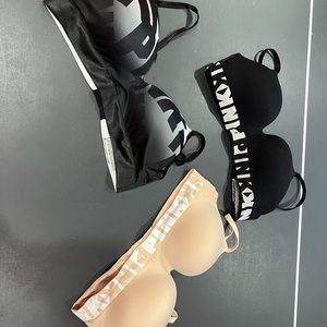 (3) Victoria Secret Pink Cool & Comfy Wireless Bra Size L Black/Tan/Black&Gray